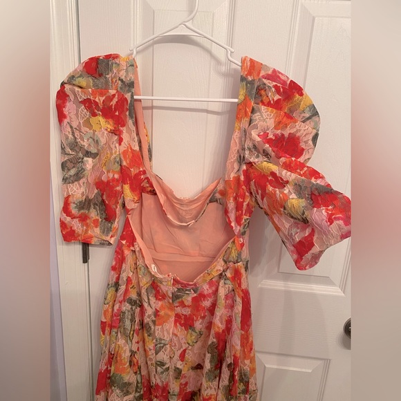 For Love & Lemons Dascha Puff Sleeve Mini Dress Light Pink Floral Lace Large NWT - Picture 10 of 16